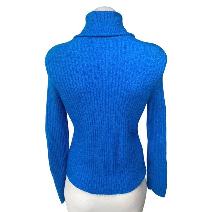MNG Mango Women's Blue Ribbed Knit Long Sleeve Turtleneck Sweater Top Size XS