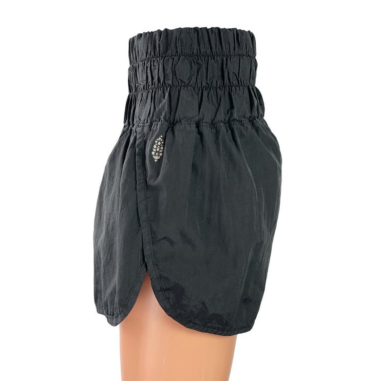 Free People FP Movement Black High Rise Smocked Running Athletic Mini Shorts M