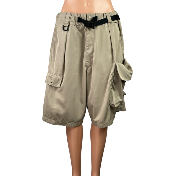 Y-3 Women's Clay Brown Twill Fidlock Belt High Rise Relaxed Cargo Shorts Size S