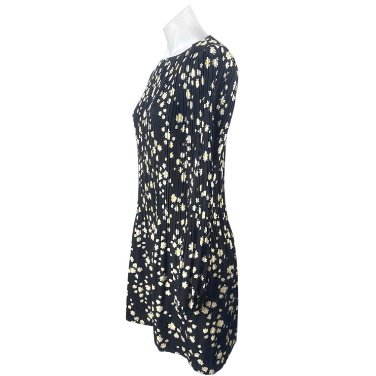 Maje Rockiz Women's Black Floral Pleated Plisse Long Sleeve Mini Shift Dress 2