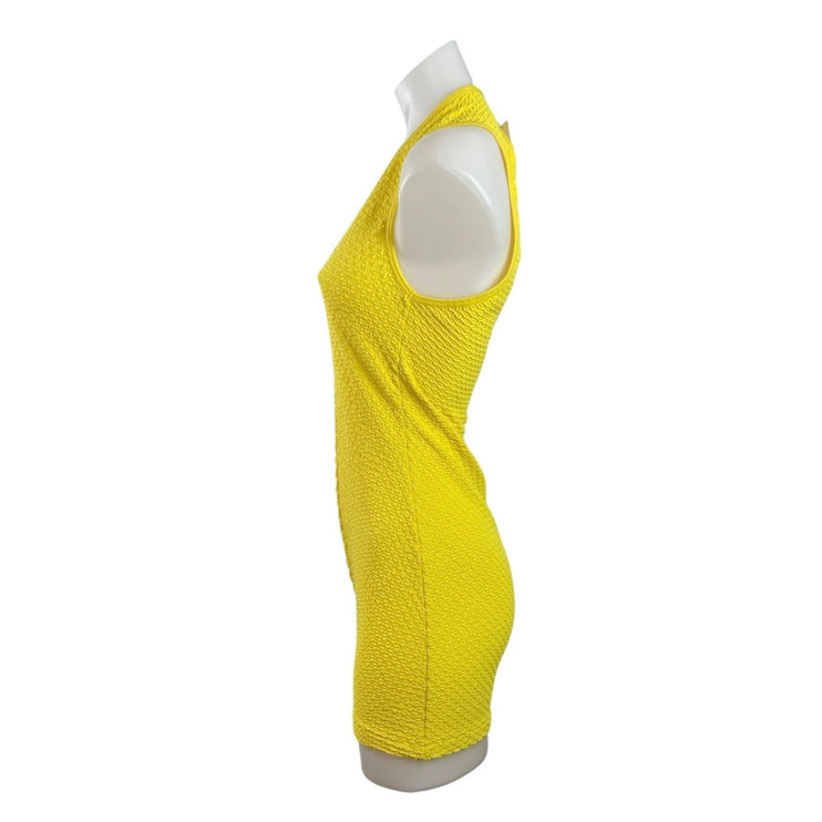 NEW Zara Bright Yellow Plunge Sleeveless Textured Open Back Romper Shorts Size L