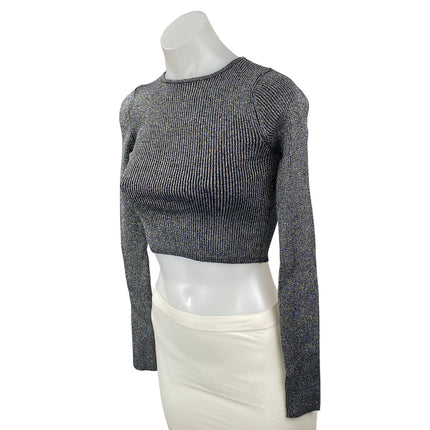 Zara Women's Gray Long Sleeve Crew Neck Ribbed Knit Cropped Sweater Top Size S