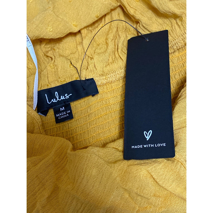 NEW Lulus Yellow Ruffle Smocked Off the Shoulder Wide Leg Romper Jumpsuit Size M