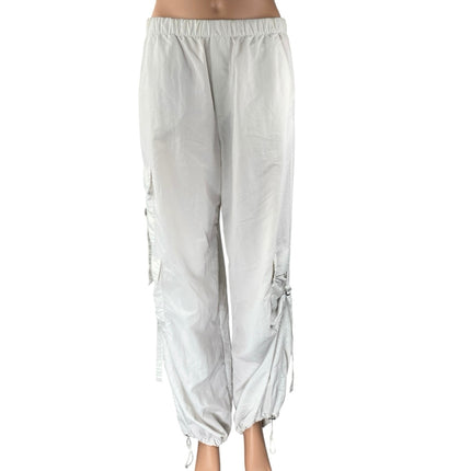 Zara Women's White High Rise Pull On Baggy Straight Trousers Cargo Pants Size S