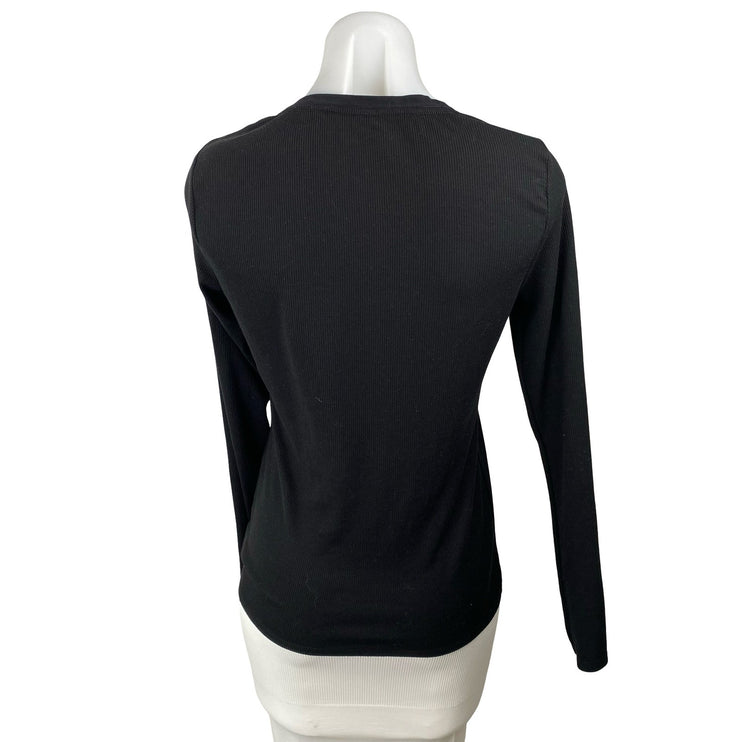 Calvin Klein Women's Black CK Logo Long Sleeve Henley T Shirt Tee Top Size XS
