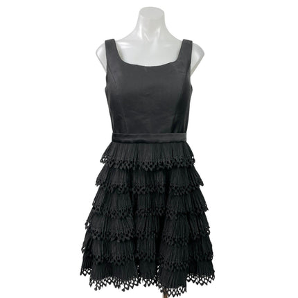 Sherri Hill Black Sleeveless Ruffle Tiered Fit & Flare Prom Mini Dress Size 8