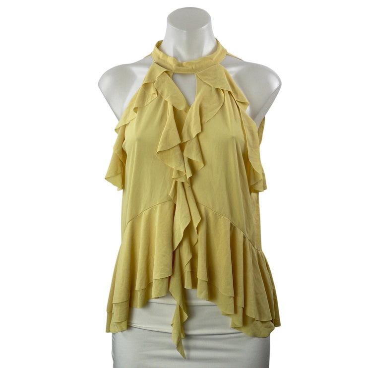 Zara Women's Butter Yellow Halter Ruffle Sleeveless Tiered Peplum Blouse Top M