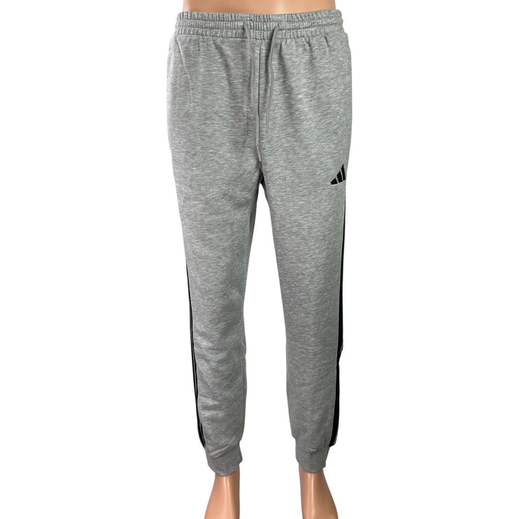 NEW Adidas Essentials 3-Stripes Fleece Mens Gray Drawstring Jogger Sweat Pants M