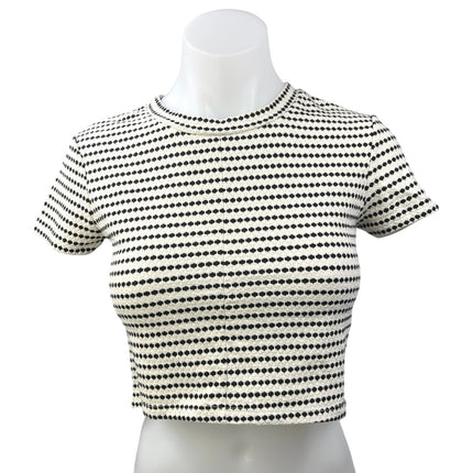 & Other Stories White Black Knit Argyle Crew Neck Short Sleeve Crop Top Size S