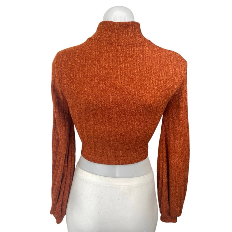 Hyfve Rust Brown Turtleneck Long Balloon Sleeve Knit Cropped Sweater Top Size S