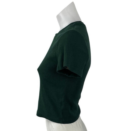 Aritzia TNA Home Stretch Green Knit Sculpt Short Sleeve T Shirt Crop Top Size M