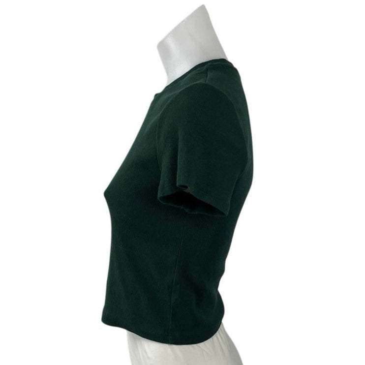 Aritzia TNA Home Stretch Green Knit Sculpt Short Sleeve T Shirt Crop Top Size M
