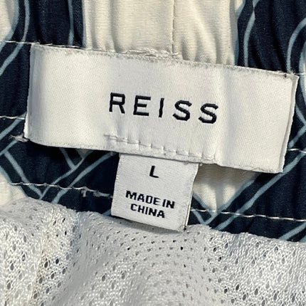 Reiss Men's Black Chain Print Geometric Drawstring Beach Bermuda Swim Shorts L