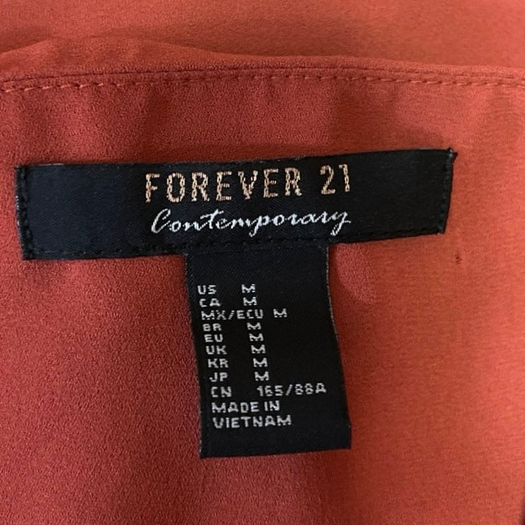 Forever 21 Contemporary Orange V Neck Short Sleeve Basic Tee T Shirt Top Size M