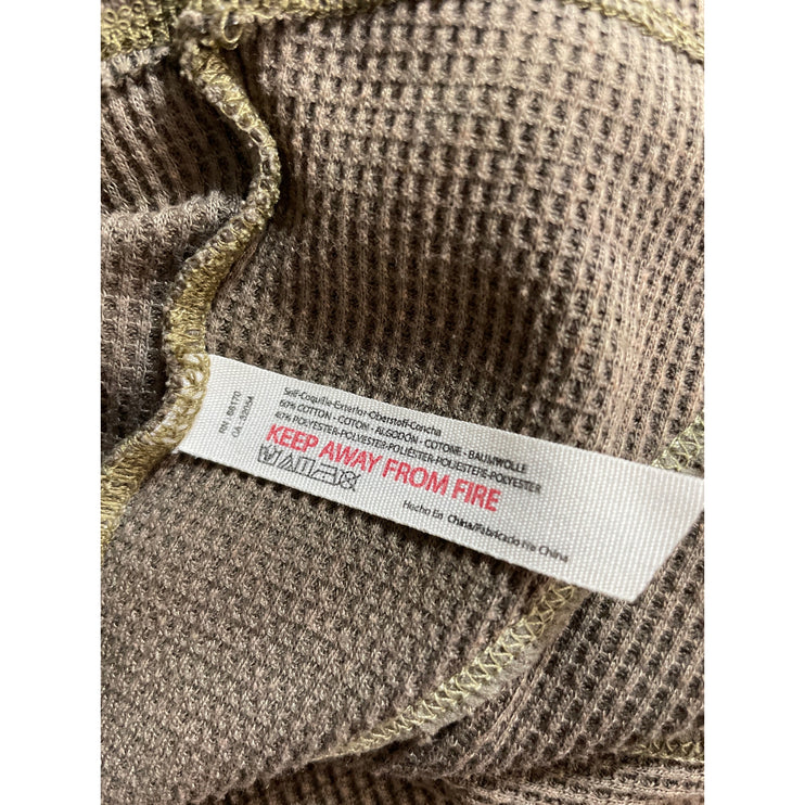 Free People Early Night Contrast Stitch Cropped Henley Waffle Knit Thermal Top L
