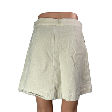 Uniqlo Women's Beige Corduroy Button Down High Rise Mini Flare A-Line Skirt Sz 6