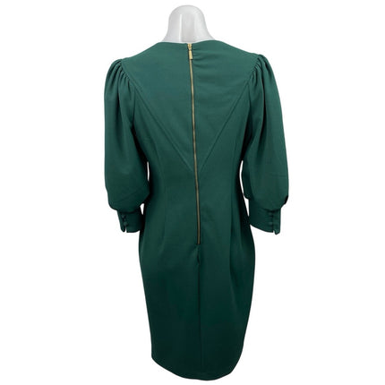 Calvin Klein Women's Green Puff Sleeve Crew Neck Zip Mini Sheath Dress Size 6