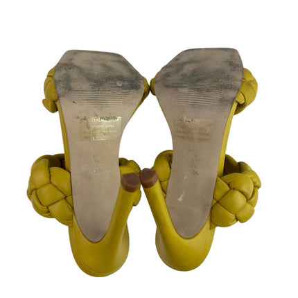 Steve Madden Kenley Yellow Braided Woven Leather Square Toe Heels Sandals Sz 6.5