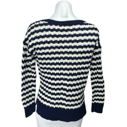 Ann Taylor LOFT Black White Striped Wool Open Knit Long Sleeve Sweater Top Sz S
