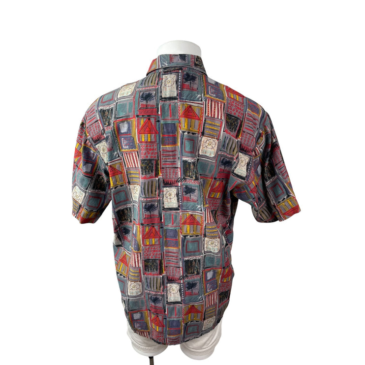 Jack Upson Men's Multicolor Abstract Short Sleeve Button Down Shirt Top Size L