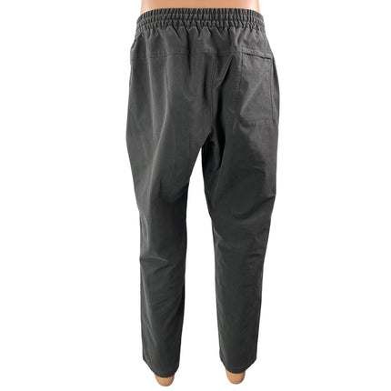 Men's Gray Drawstring Mid Rise Straight Leg Utilty Casual Trousers Pants Size M