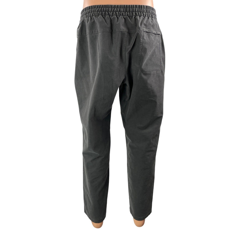 Men's Gray Drawstring Mid Rise Straight Leg Utilty Casual Trousers Pants Size M