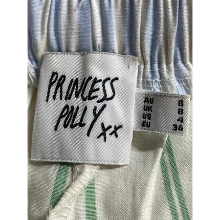 Princess Polly Women's Green Stripes High Rise Elastic Waist Sweat Shorts Size 4