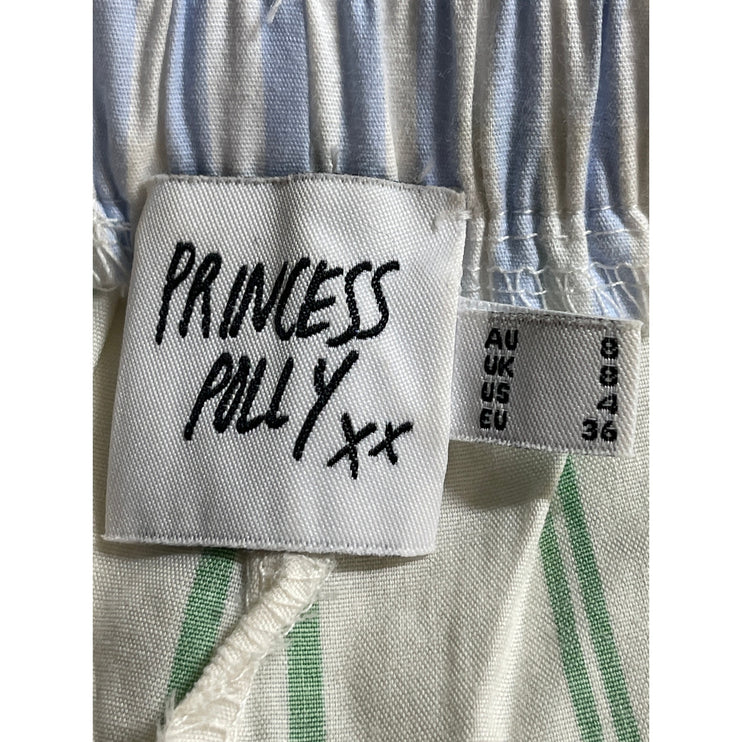 Princess Polly Women's Green Stripes High Rise Elastic Waist Sweat Shorts Size 4