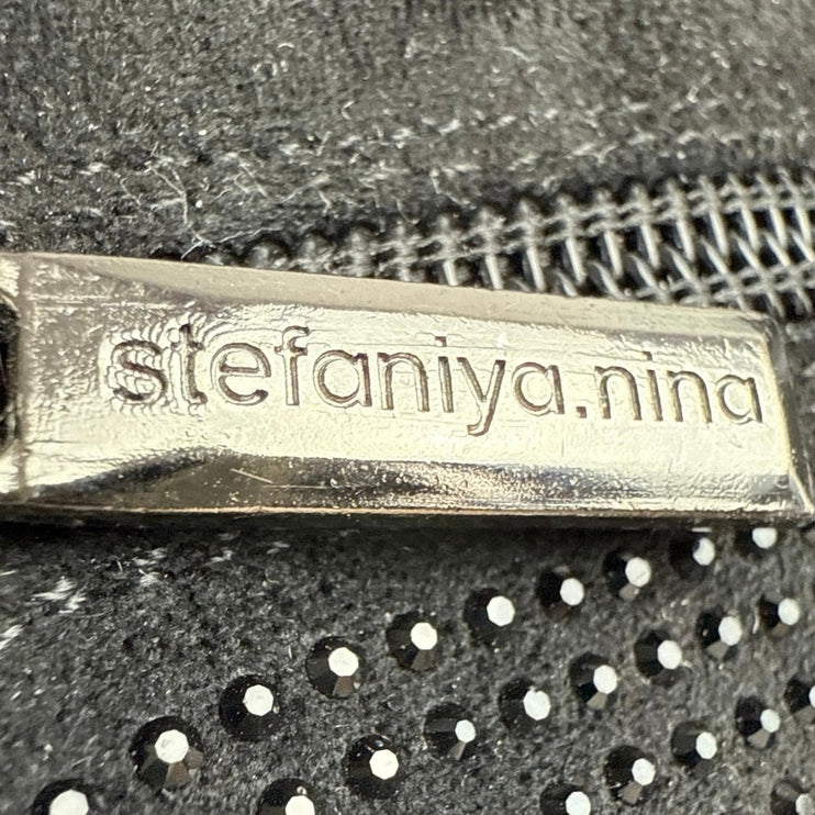 Stefaniya Nina Black Studded Rhinestone Sparkly Block Heel Zip Ankle Boots Sz 10