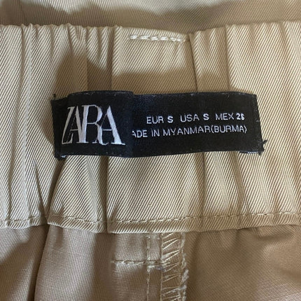 Zara Women Beige High Rise Pleated Palazzo Wide Leg Trousers Chino Dress Pants S