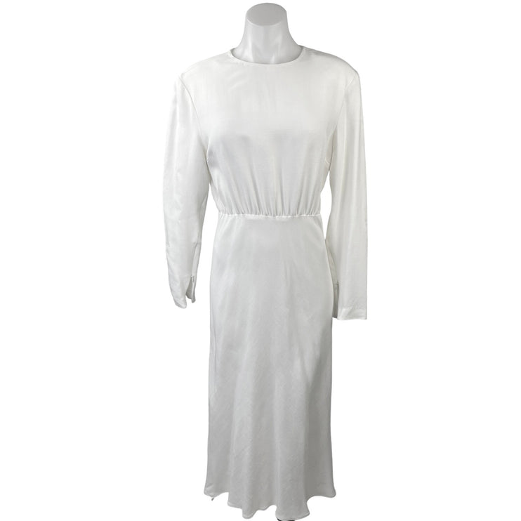 NEW Argent Crosby White Viscose Wool Crepe Long Sleeve Blouson Maxi Dress Size S