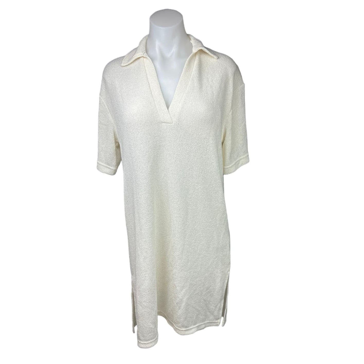 H&M NWT Cream White Short Sleeve Knit Collar Polo V-Neck Shirt Knee Dr Brie H&M NWT Cream White Short Sleeve Knit Collar Polo V-Neck Shirt Knee Dr Brie
