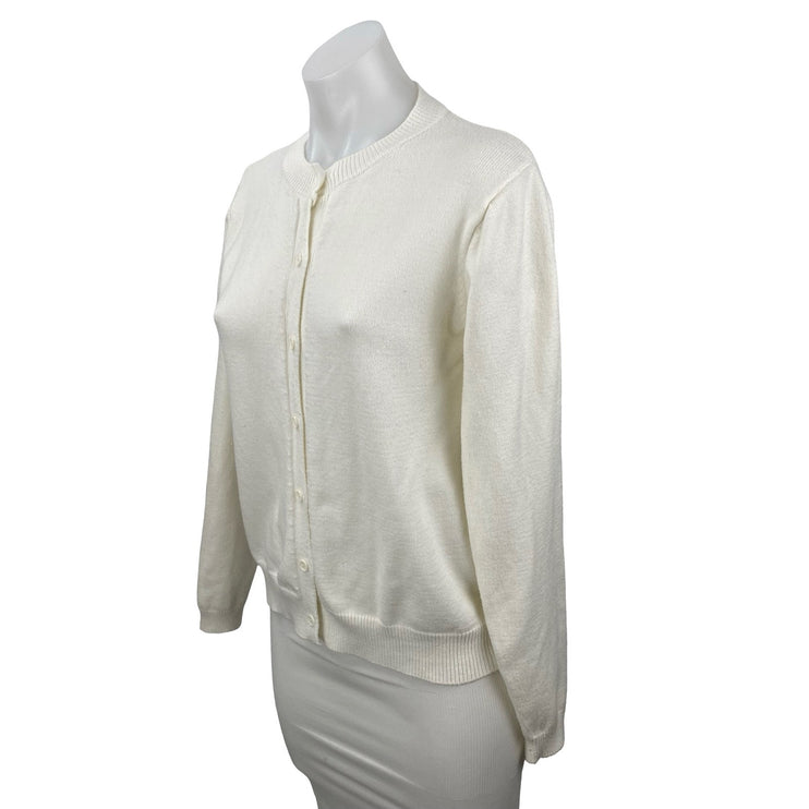 Jon & Ana Women's Cream Long Sleeve Crew Neck Button Up Cardigan Sweater Top L