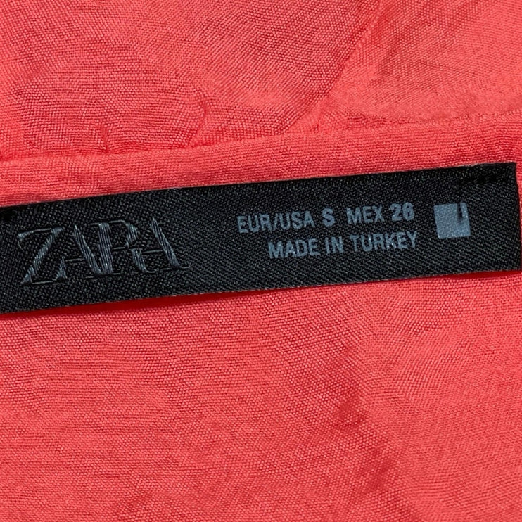 Zara Womens Red Sleeveless Cami Camisole Ruffle Tiered Tie Front Tank Top Size S