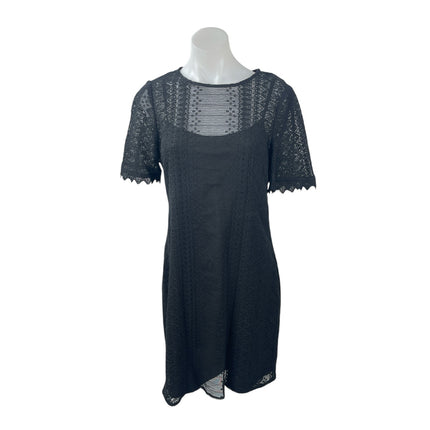Nanette Lepore Women's Black Sheer Lace Short Sleeve Mini A-Line Shift Dress 12