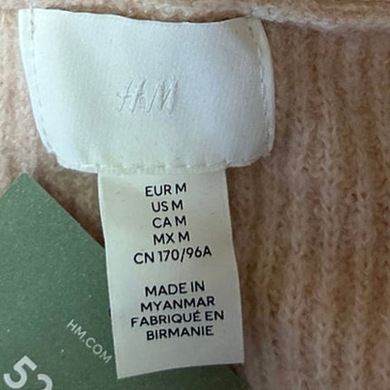 NEW H&M Cream Rhinestone-bow Rib knit Long Sleeve Crop Cardigan Sweater Top M