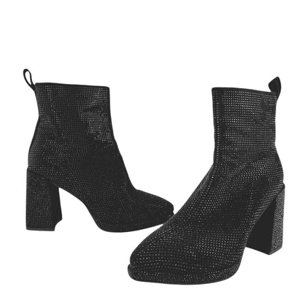 Stefaniya Nina Black Studded Rhinestone Sparkly Block Heel Zip Ankle Boots Sz 10