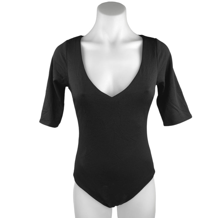 Spanx Pique Shaping Short Sleeve One-Piece Rashguard Swimsuit Bodysuit Top Sz M