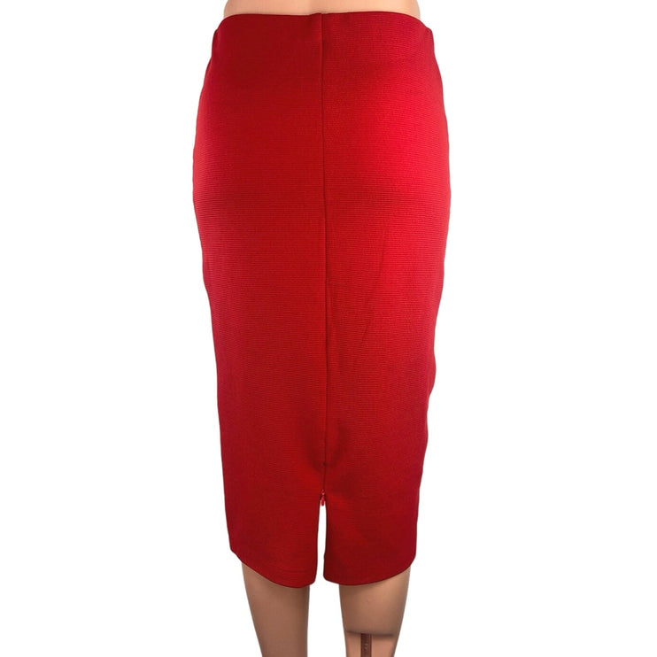 H&M Women's Red High Waisted Back Zipper Knee Length Fitted Pencil Skirt Size S