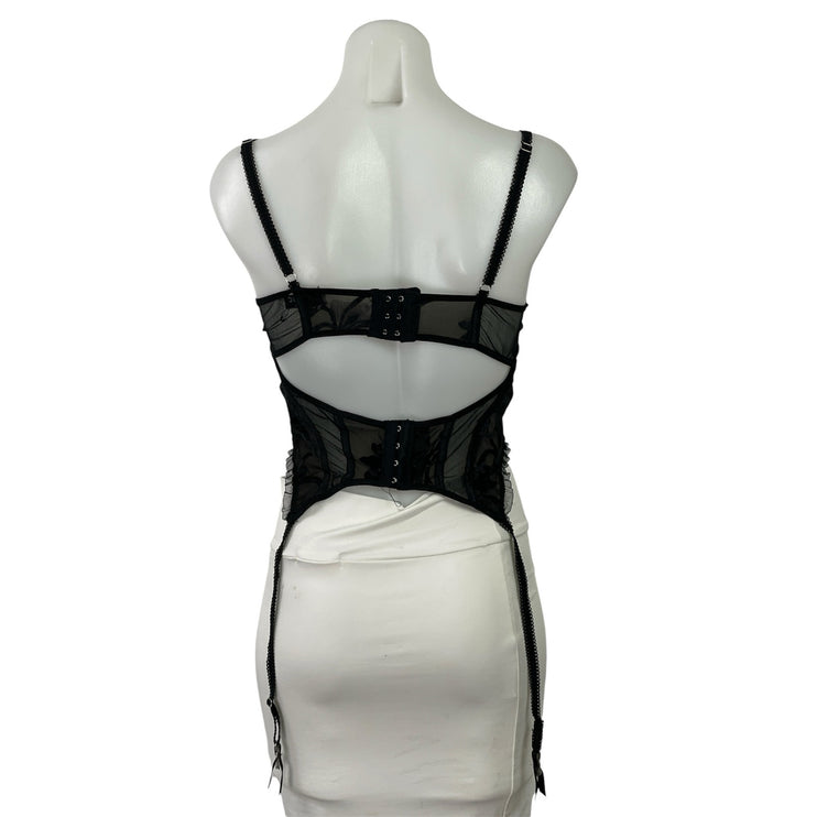 Tic Toc Women's Black Floral Lace Sleeveless Ruffle Straps Corset Top Size M