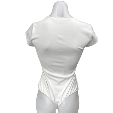 Free People Intimately White Short Sleeve Square Neck T Shirt Bodysuit Top Sz M