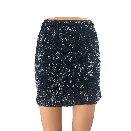 H&M Black Sequin Sparkly Shimmer Part High Waisted Pencil Mini Skirt Size 2
