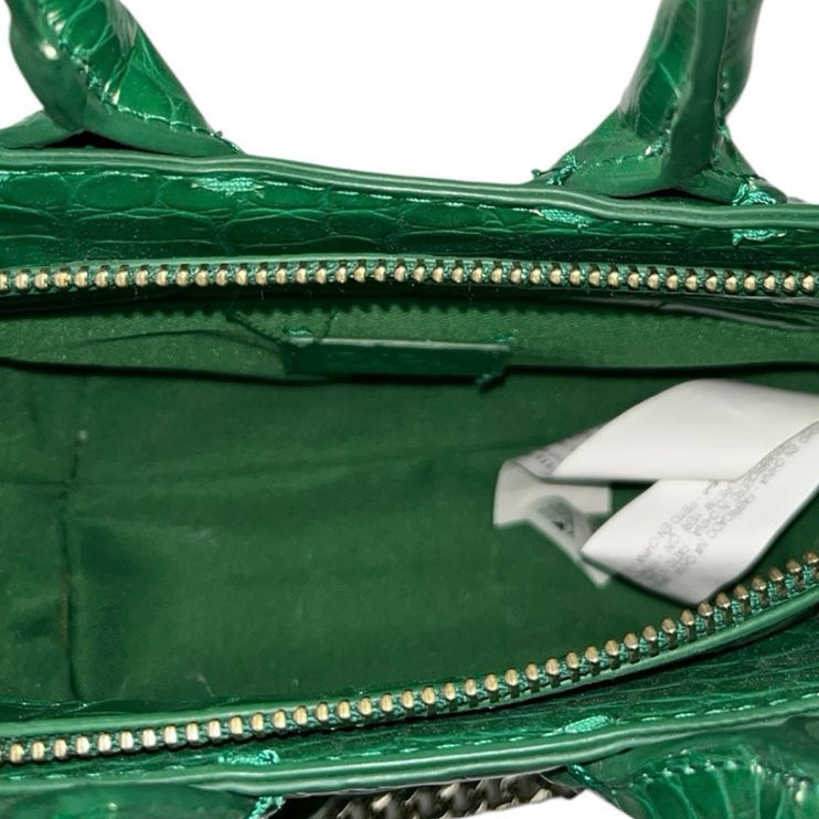 Zara Women's Green Leather Croc Embossed Chain Strap Handbag Crossbody Bag