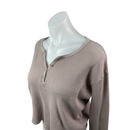 Brandy Melville Beige Taupe Waffle Knit Long Sleeve Henley Thermal Crop Top S/M