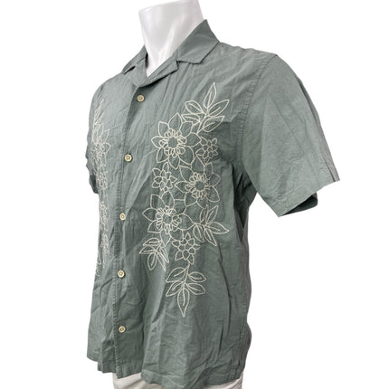 Folk Men's Green Linen Lace Floral Short Sleeve Button Down Shirt Top Size M