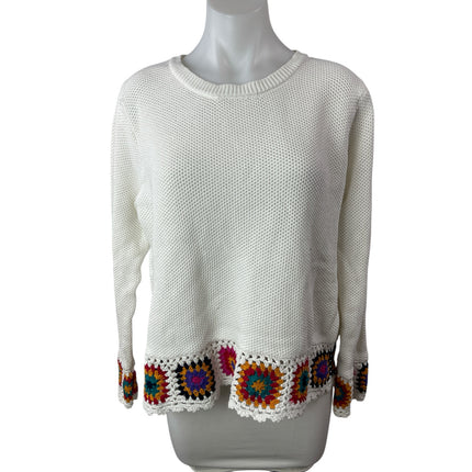 Joseph A Women's White Crochet Knit Boho Long Sleeve Blouse Sweater Top Size XL