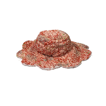 Anthropologie Find Me Now Pink Red Quilted Scalloped Trim Bucket Cap Hat OS