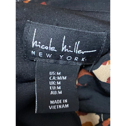 Nicole Miller Black Floral V Neck Short Sleeve Wide Leg Romper Jumpsuit Size M