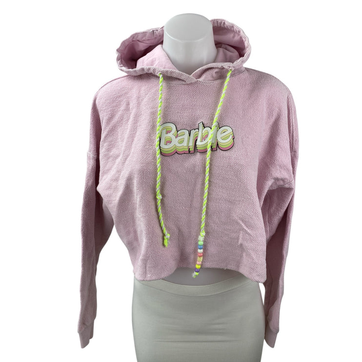 Forever 21 x Barbie Pink Hooded Hoodie Long Sleeve Crop Sweater Sweatshirt Top S