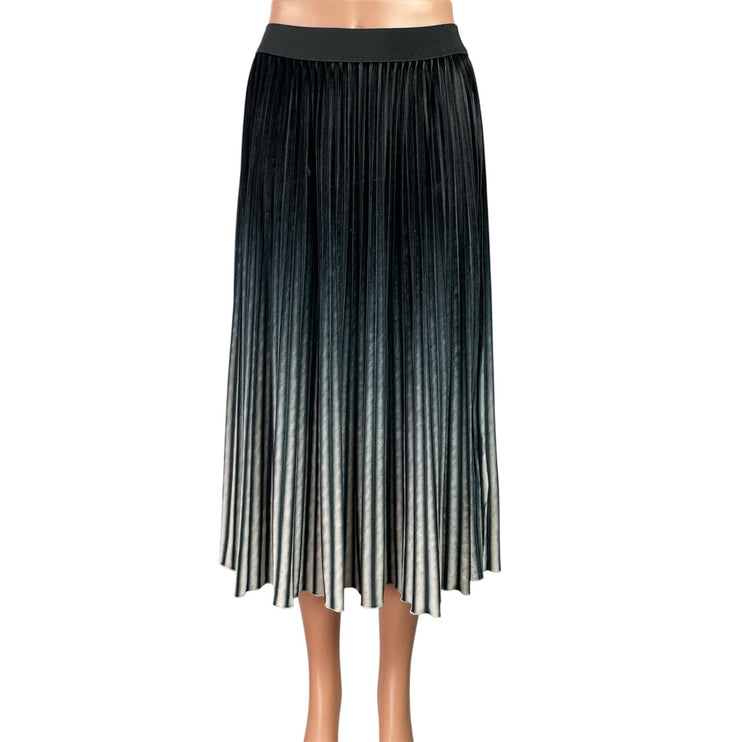 Butler & Wilson Womens Black Green Ombre Pleated Flowy A-Line Midi Skirt Size S
